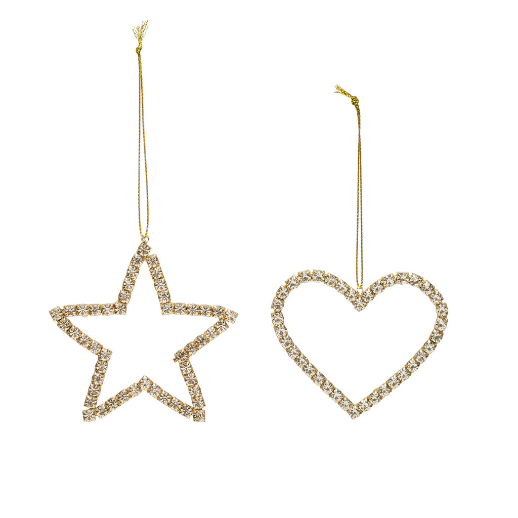 Star or Heart Ornament ~ Gold + Rhinestone