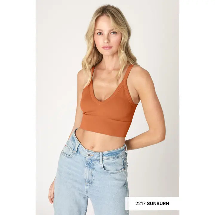Ribbed V-Neck Bra Top