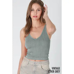 Vintage Wide Ribbed V Neck Top