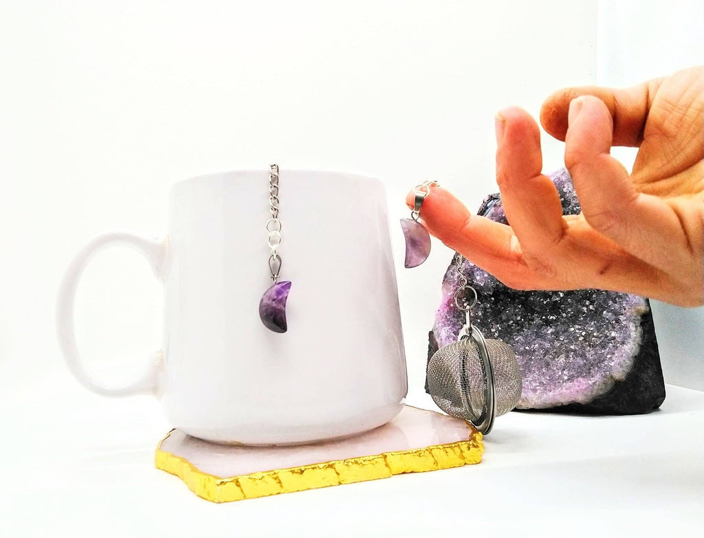 Crescent Moon Amethyst Crystal Tea Infuser, Loose Leaf Tea
