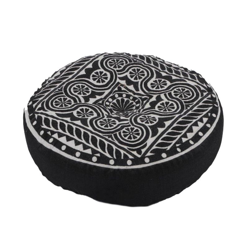 Meditation Cushion, Round Black + White