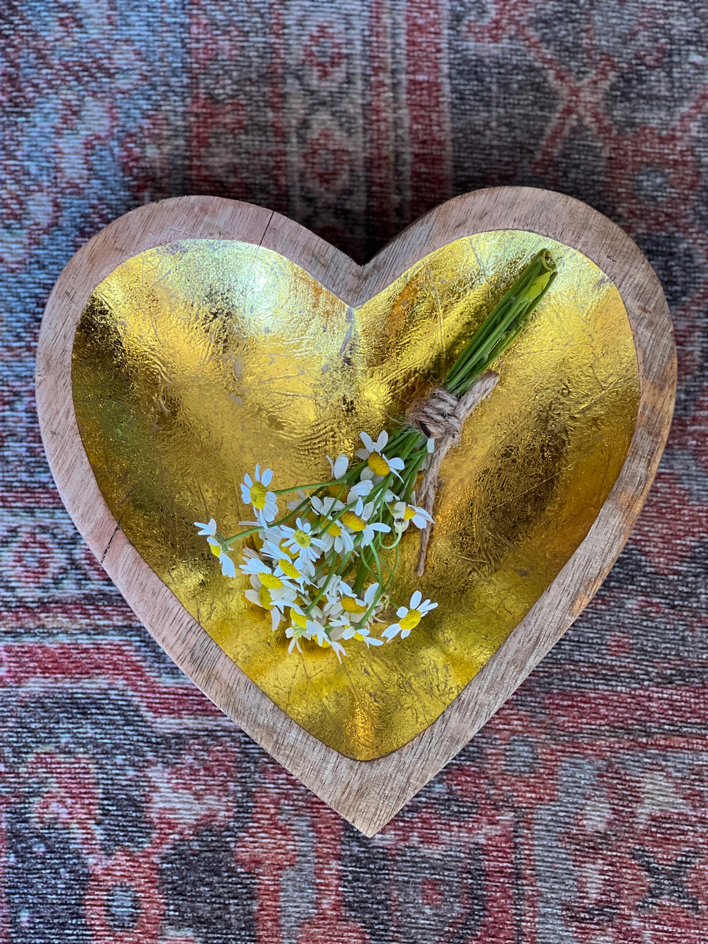 Gold Mango Wood Heart Bowl