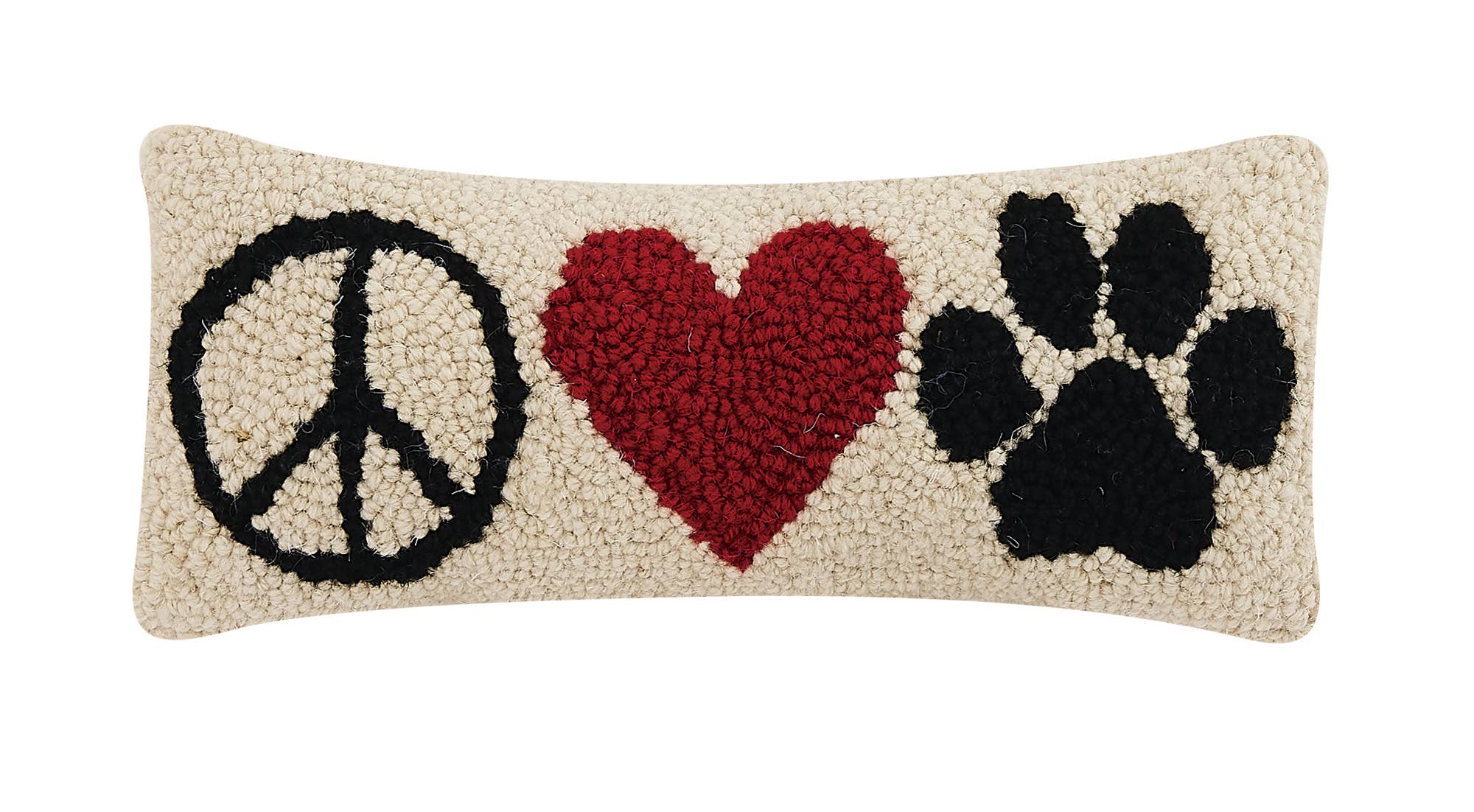 Peace + Heart + Paw Hooked Pillow