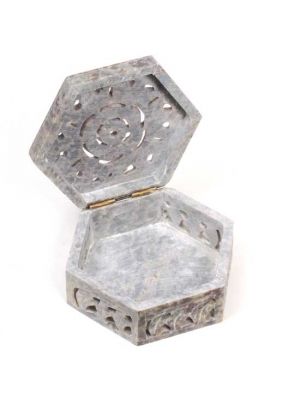 Hand Carved Hexagon Soap Stone Box