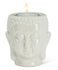 Buddha Head Tea Light Holder - White Ceramic